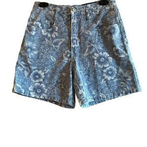 Y2K 90s USA Not Guilty High Rise Womens Floral Hippie Artsy Denim Shorts S/M 28